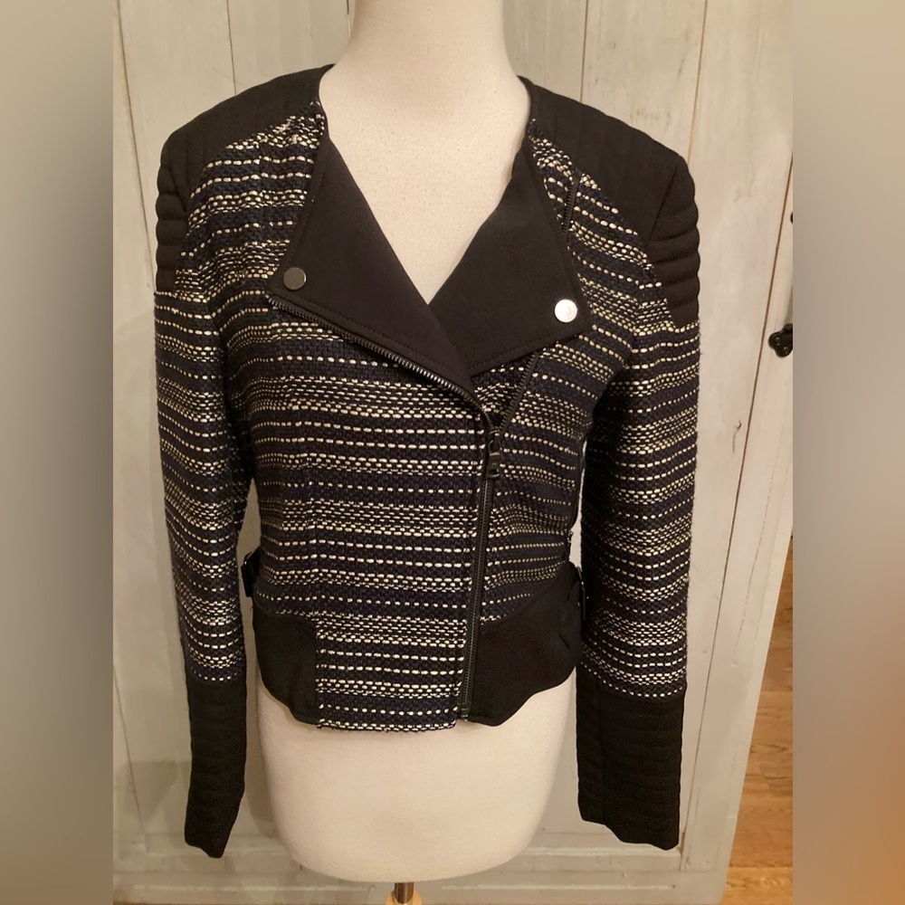 BCBG MAXAZRIA 'Brock' Asymetric Zip Boucle Knit Moto Biker Jacket Sz-S NWT 368$